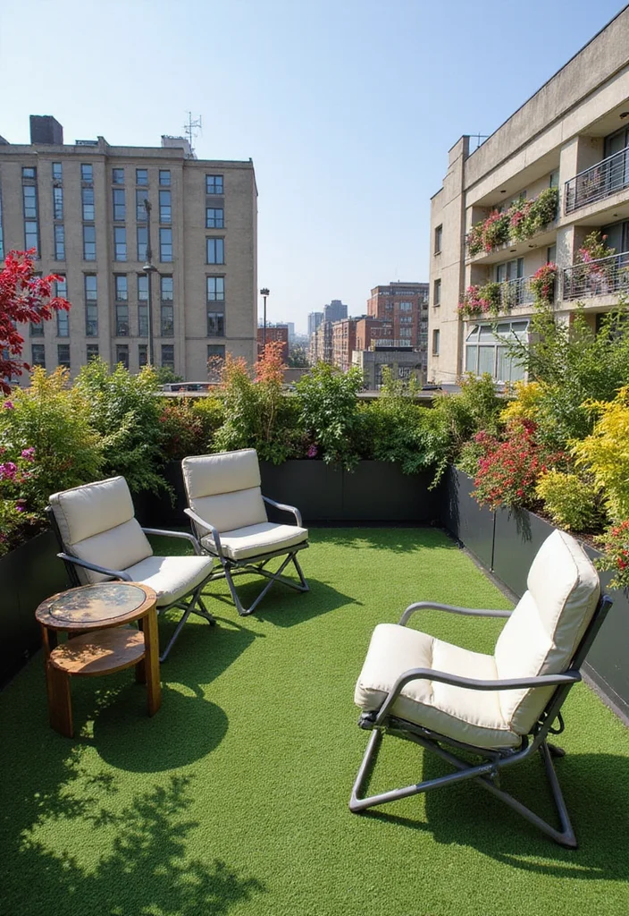 12 Turf Backyard Ideas for Low Maintenance Green Outdoor Space 7. Stylish Turf Rooftop Garden