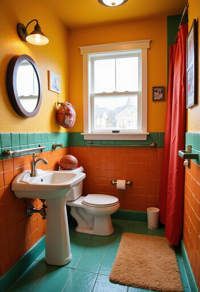 12 Unisex Kids Bathroom Ideas for Bright Playful Shared Use 10. Sports Zone Adventure