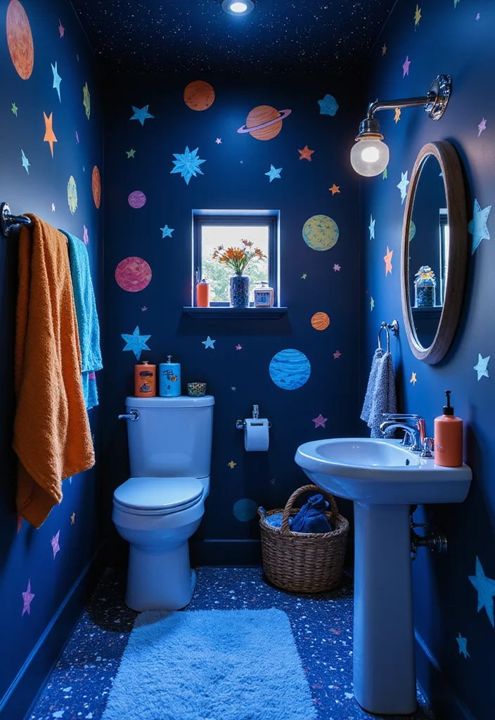 12 Unisex Kids Bathroom Ideas for Bright Playful Shared Use 5. Space Adventure