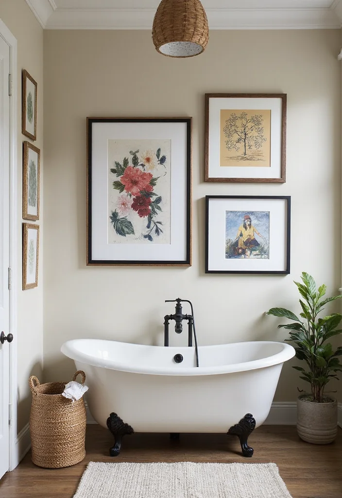12 Women Bathroom Ideas Decor for Soft Stylish Personal Comfort 7. Personalized Artwork