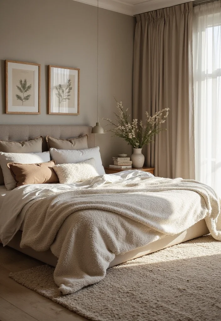 14 Bedroom Interior Ideas for Calm Warm Cohesive Style 3. Soft Textiles