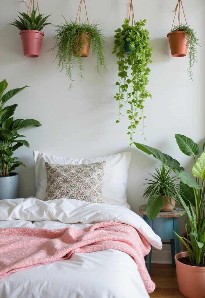 14 Colourful Bedroom Ideas for Bright Playful Personality 78 14 Colourful Bedroom Ideas for Bright Playful Personality 8. Charming Indoor Plants