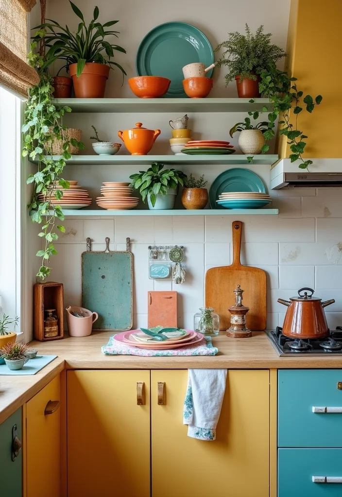 14 Colourful Kitchen Ideas for Bright Fun Cheerful Energy 11. Fun and Functional Shelving