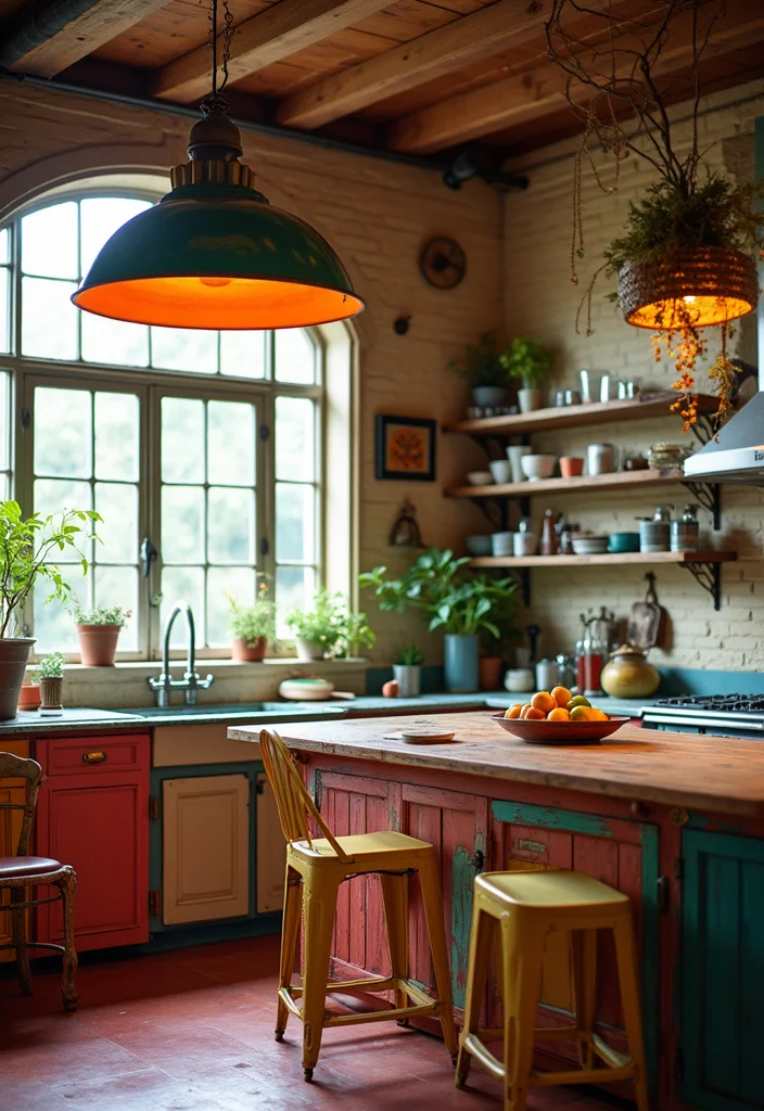 14 Colourful Kitchen Ideas for Bright Fun Cheerful Energy 3. Statement Lighting Fixtures