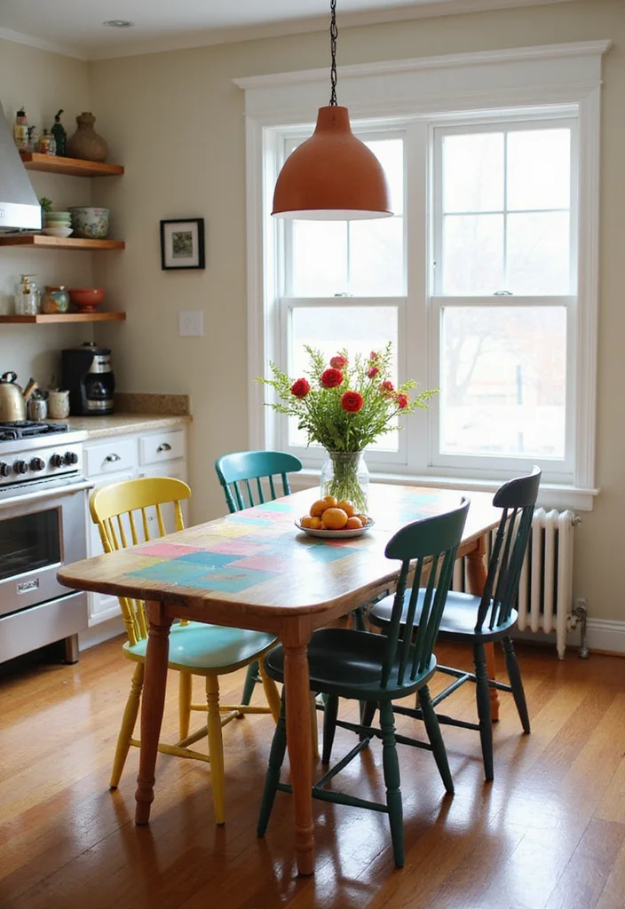 14 Colourful Kitchen Ideas for Bright Fun Cheerful Energy 7. Cheerful Dining Area