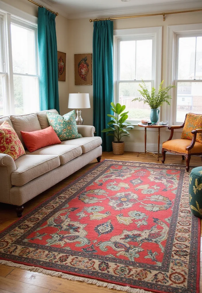 14 Colourful Living Room Ideas for Fun Bright Creative Style 43 14 Colourful Living Room Ideas for Fun Bright Creative Style 5. Bright Rugs for Layering