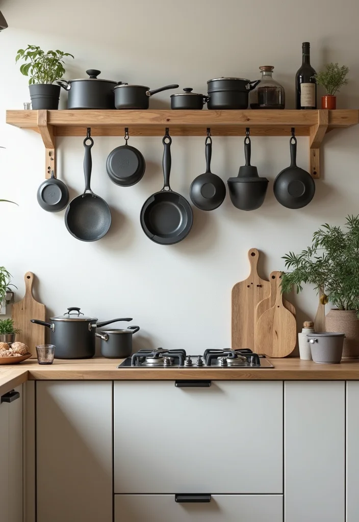 14 Contemporary Kitchen Ideas for Sleek Modern Functional Design 11. Wall Mounted Pot Racks