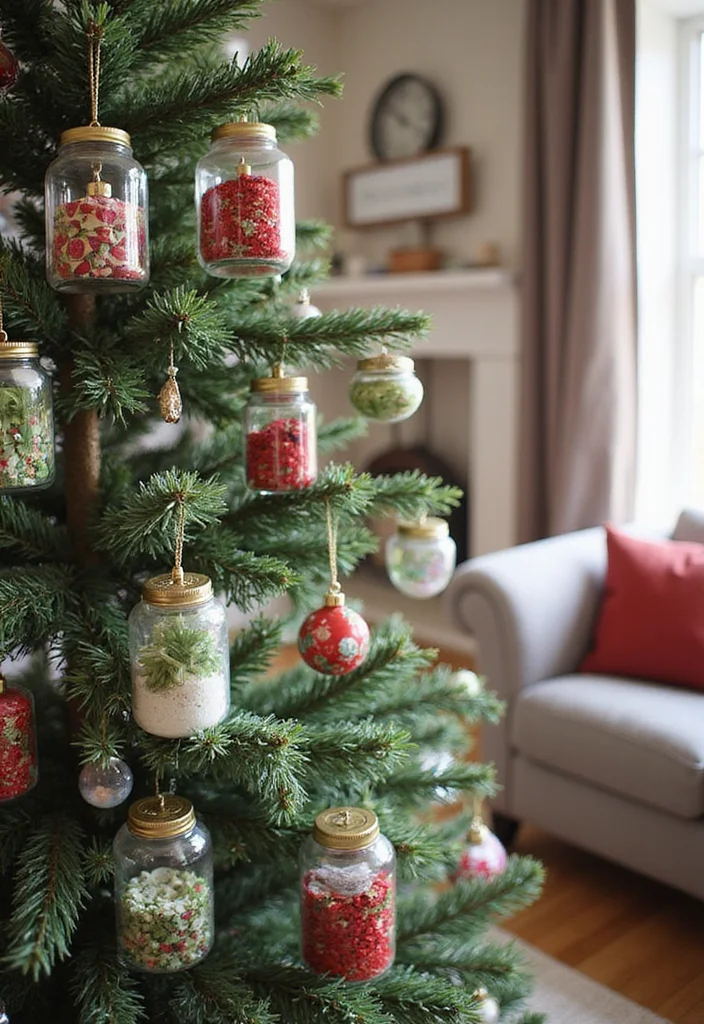 14 Living Room Xmas Decor Ideas for Cozy Festive Charm 1. Upcycled Christmas Ornaments