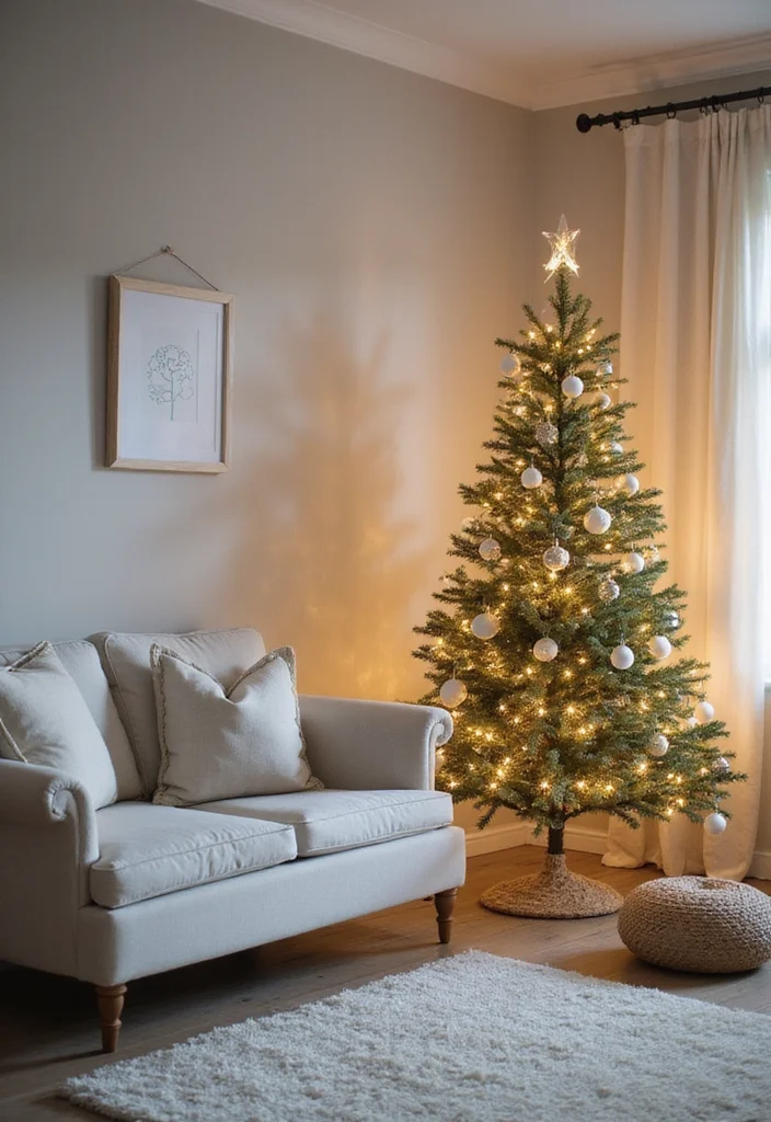 14 Living Room Xmas Decor Ideas for Cozy Festive Charm 13. Minimalist Holiday Decor