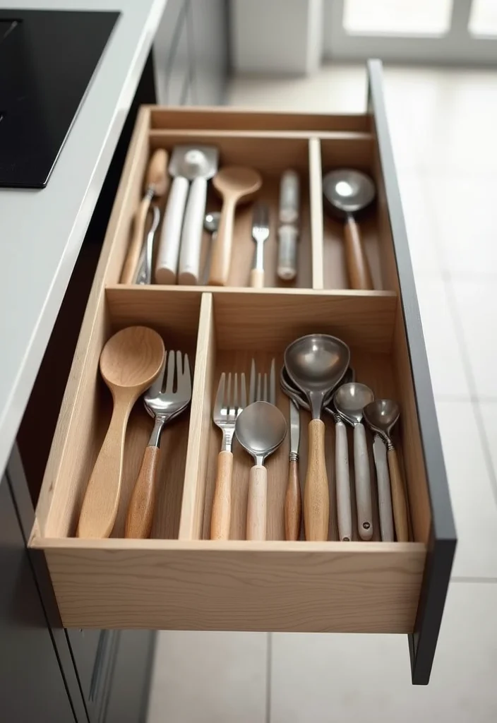 14 Organizing Ideas Kitchen for Smart Efficient Everyday Use 2. Drawer Dividers for Utensil Control