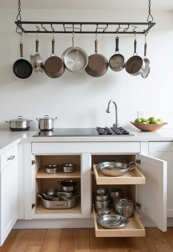14 Organizing Ideas Kitchen for Smart Efficient Everyday Use 4. Clever Pot and Pan Storage