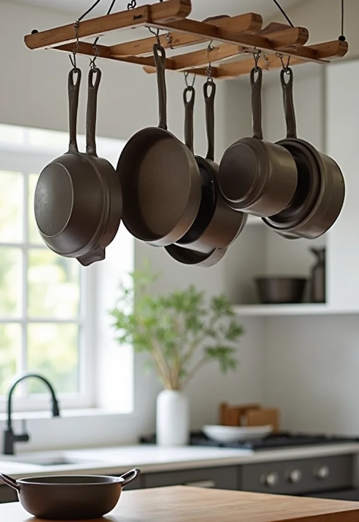 14 Small Kitchen Decorating Ideas for Clever Charming Updates 2. Hanging Pot Racks