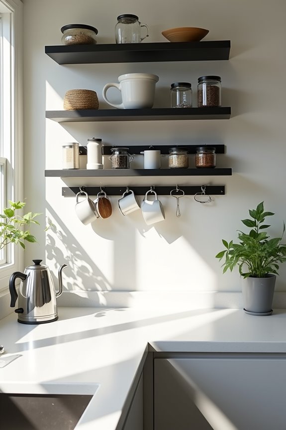 vertical wall storage frees countertops